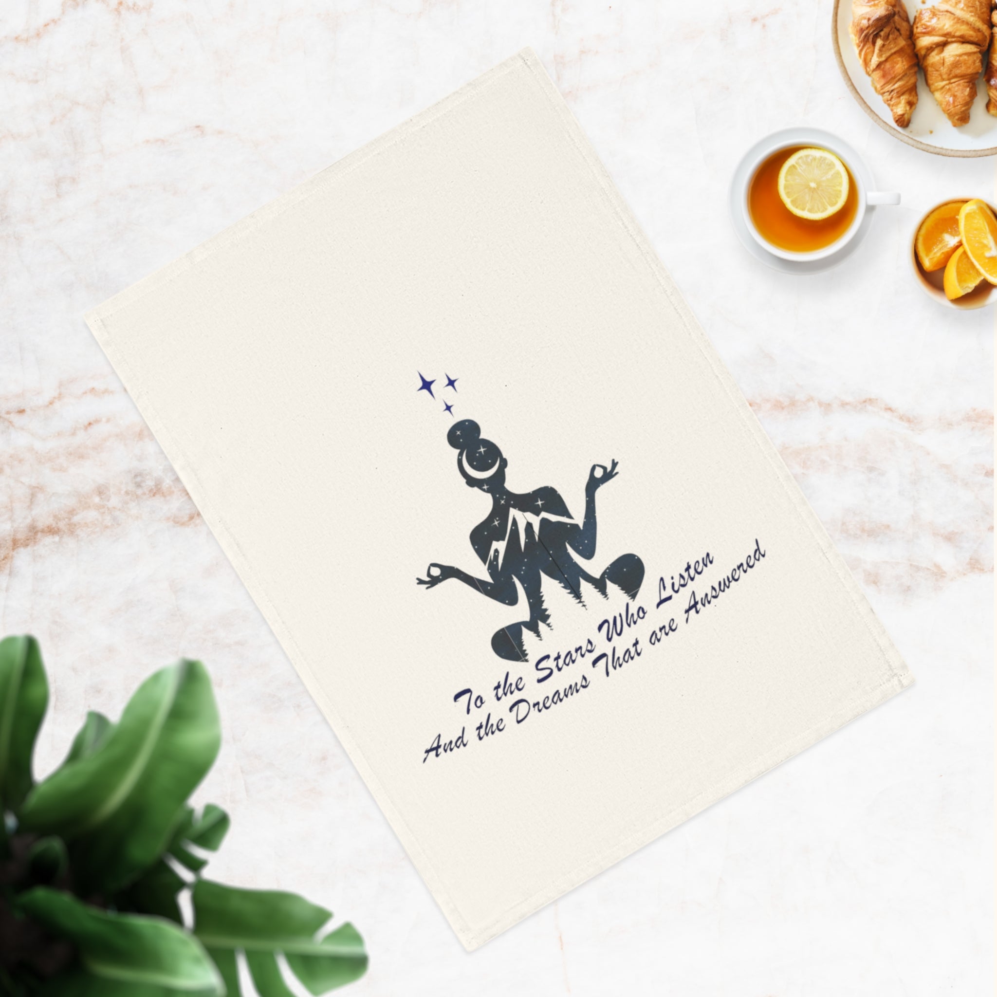 Cotton Tea Towel — “To the Stars Who Listen” Meditation Design