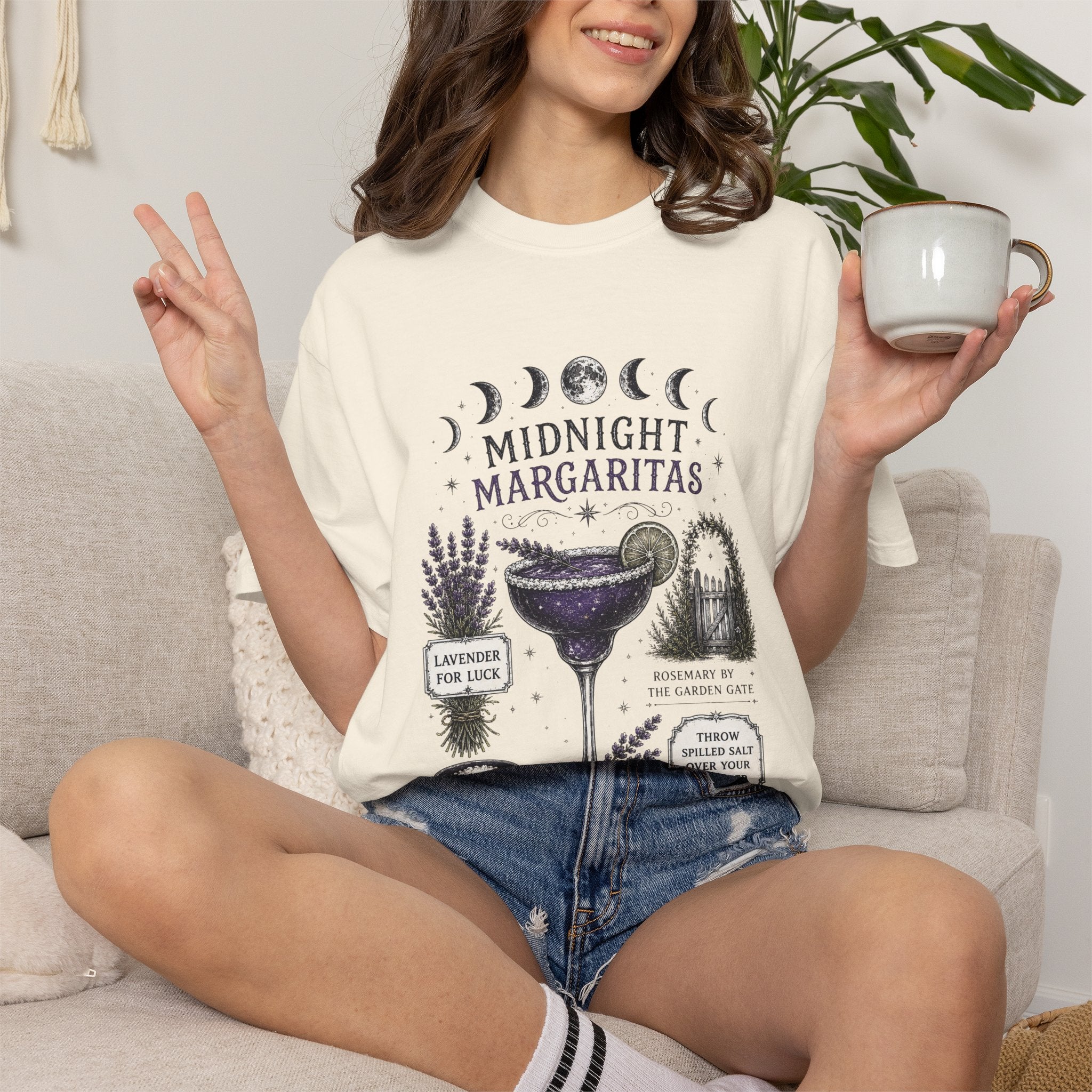 Midnight Margaritas T‑Shirt — Lavender & Cactus Cocktail Graphic Tee