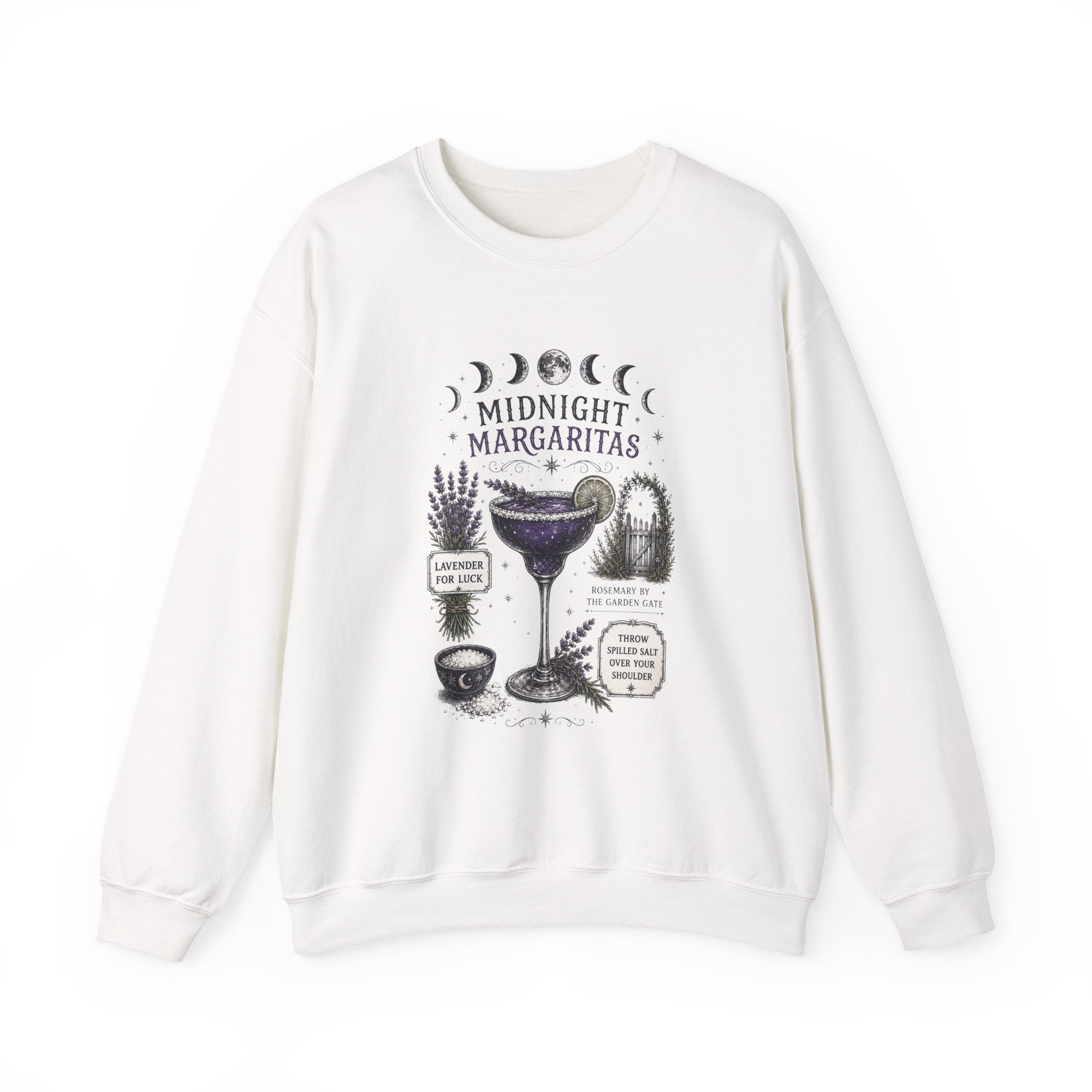 Midnight Margaritas Crewneck Sweatshirt — Moon Phase Cocktail Graphic