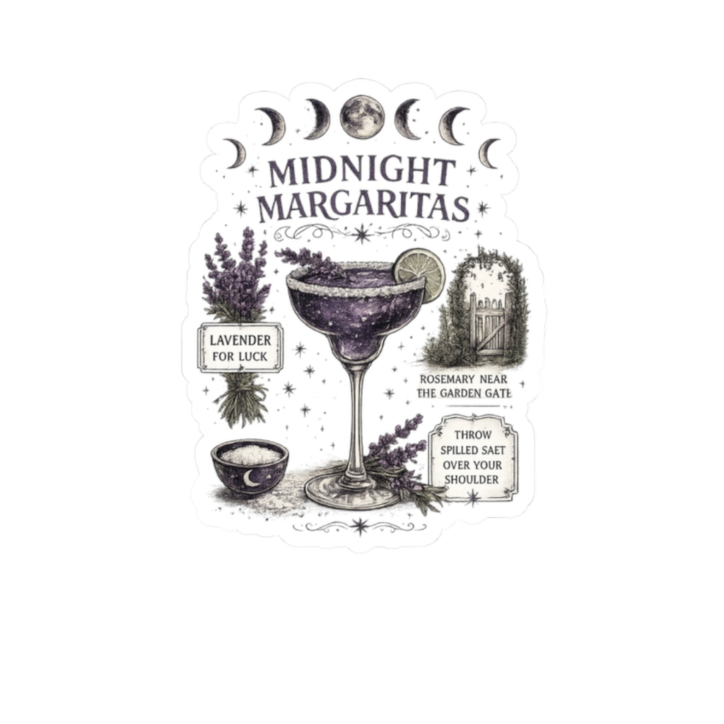 Midnight Margaritas Kiss-Cut Sticker — Lunar Cocktail Illustration with Lavender & Rosemary