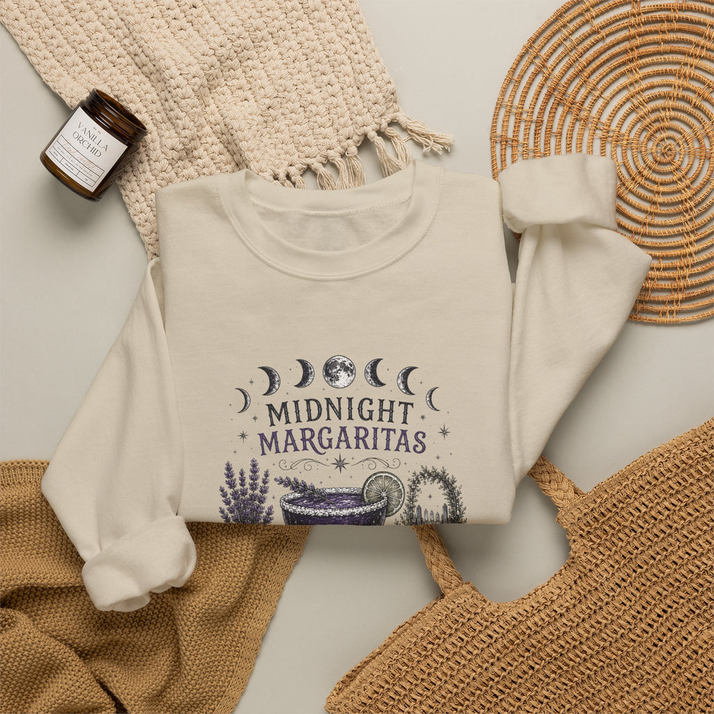 Midnight Margaritas Crewneck Sweatshirt — Moon Phase Cocktail Graphic