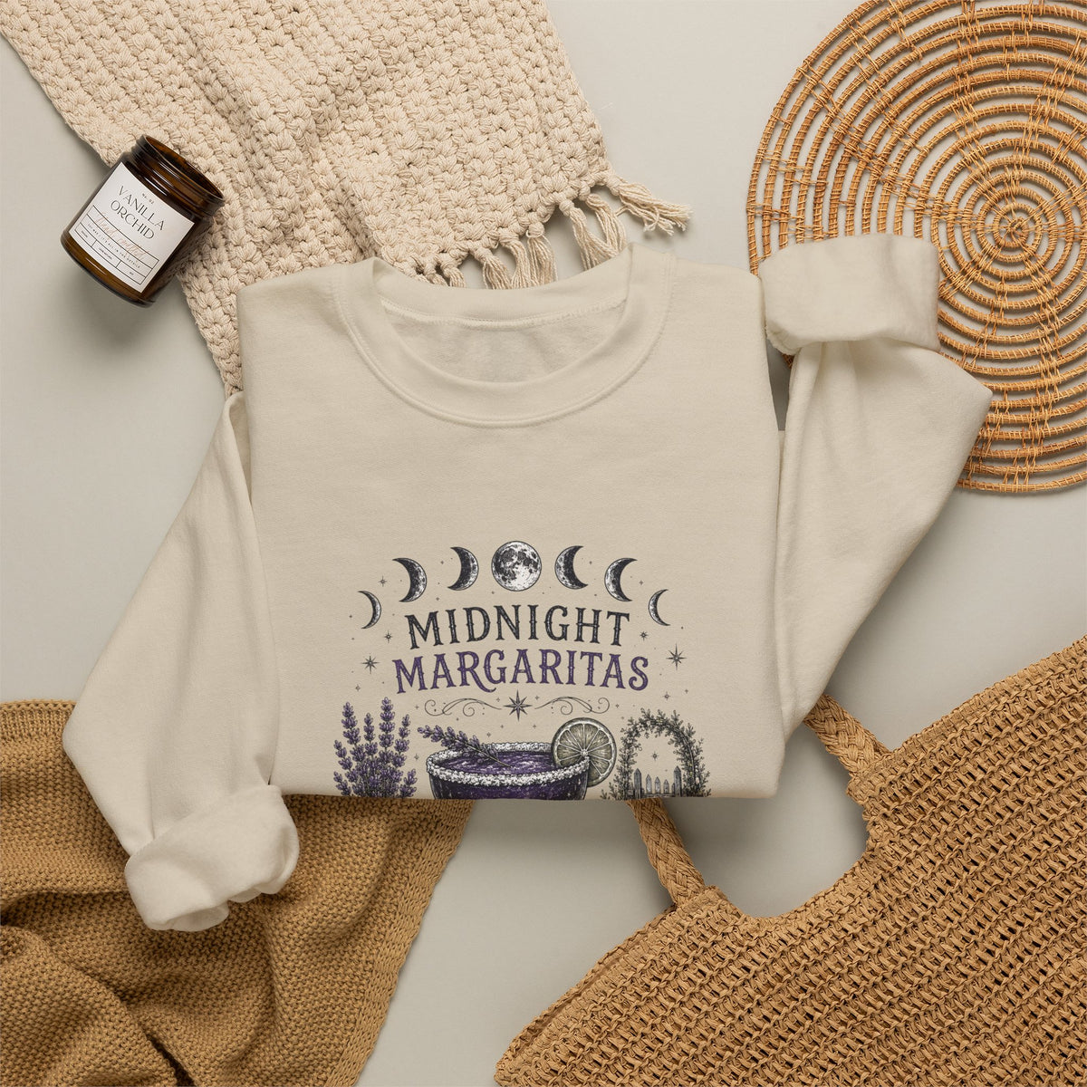 Midnight Margaritas Crewneck Sweatshirt — Moon Phase Cocktail Graphic