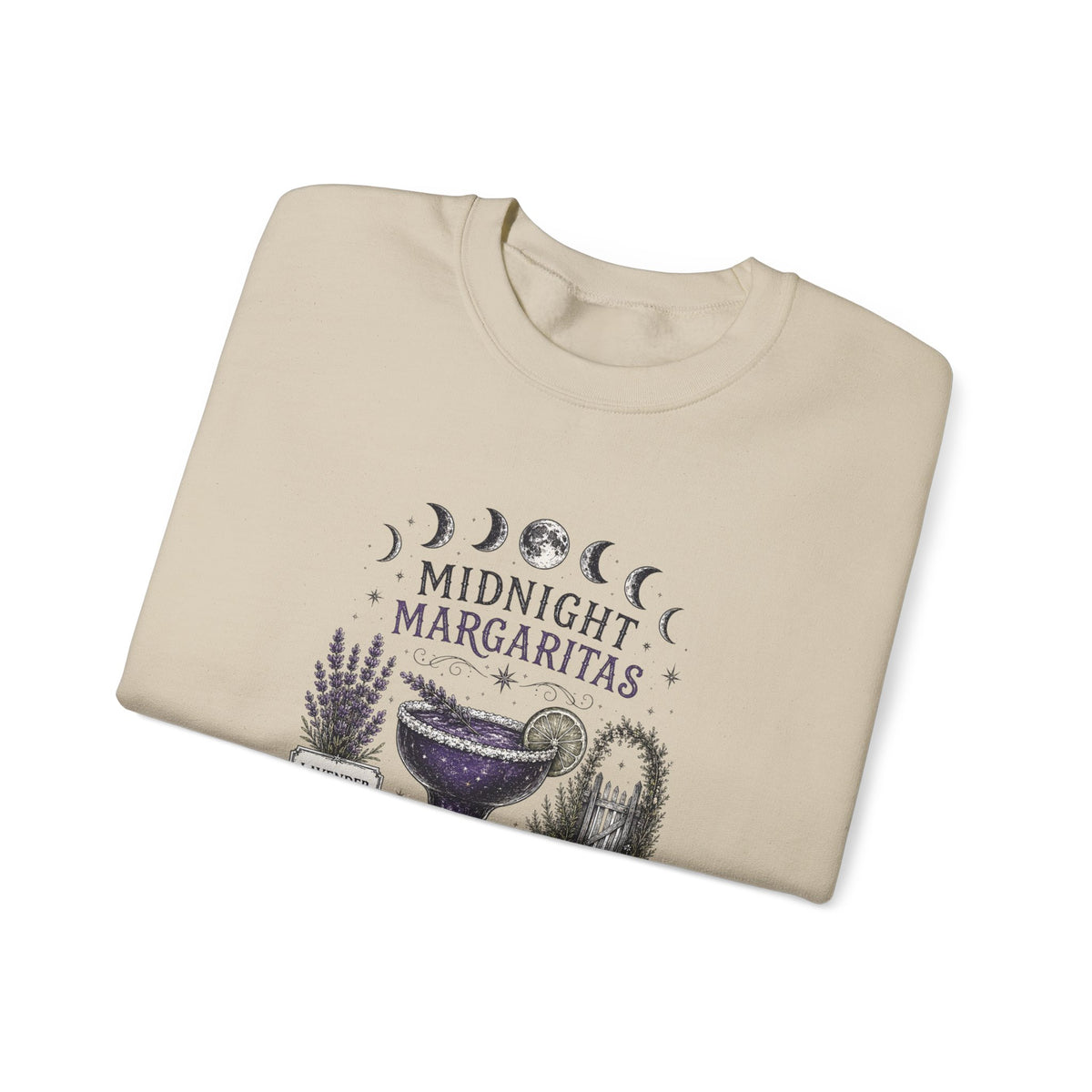Midnight Margaritas Crewneck Sweatshirt — Moon Phase Cocktail Graphic