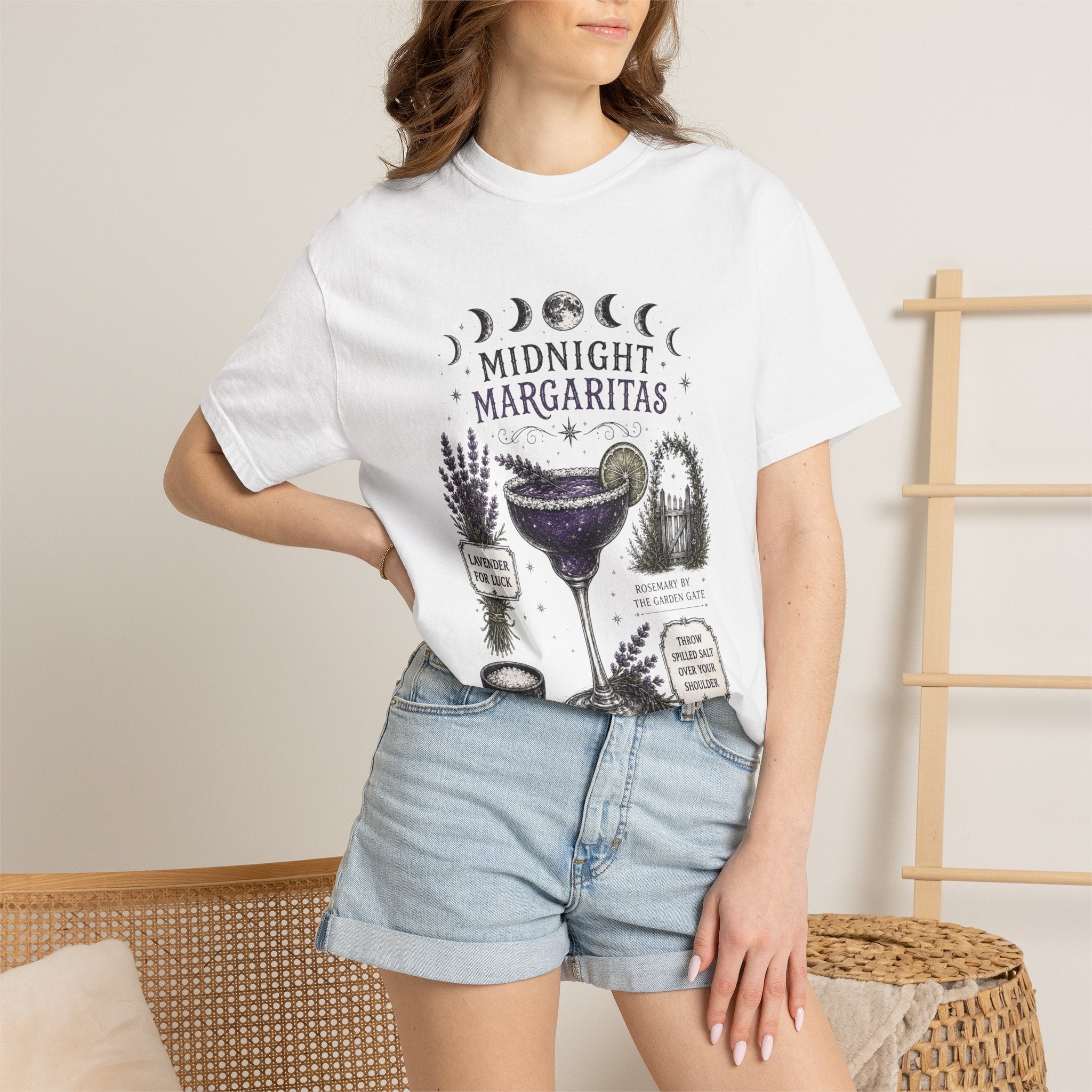 Midnight Margaritas T‑Shirt — Lavender & Cactus Cocktail Graphic Tee