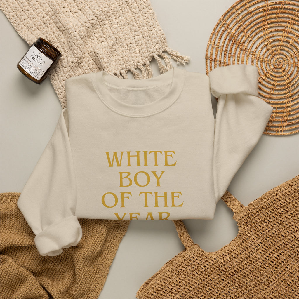 White Boy of the Year Sweatshirt | Text Graphic Crewneck-AKA The Eli Shirt