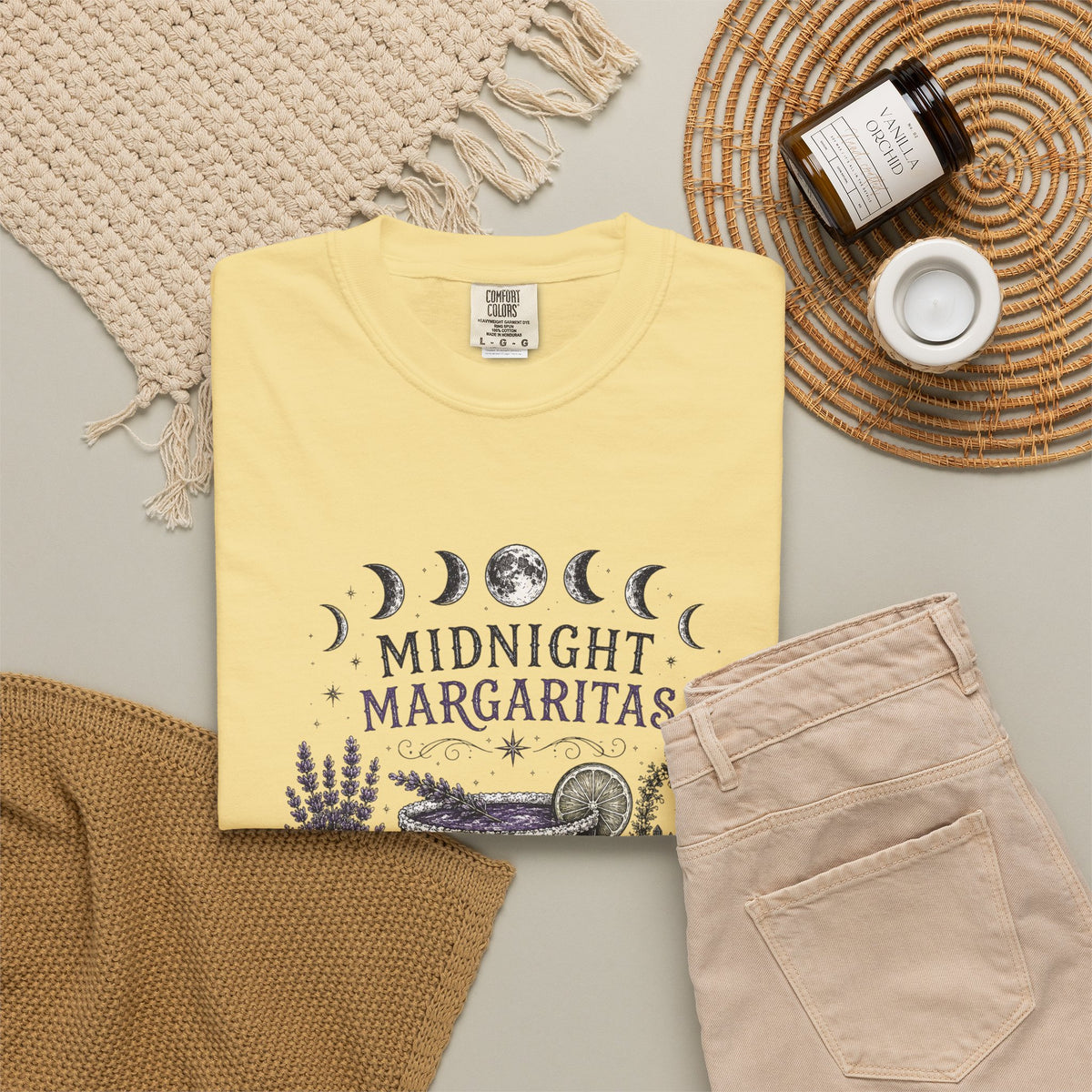 Midnight Margaritas T‑Shirt — Lavender & Cactus Cocktail Graphic Tee