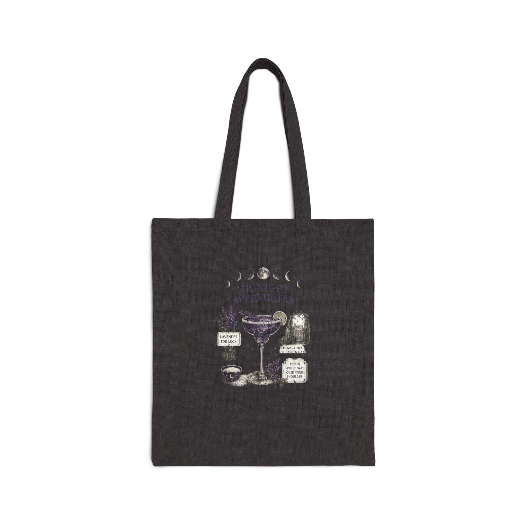 Midnight Margaritas Canvas Tote Bag — Witchy Moon Phases Cocktail Shopper