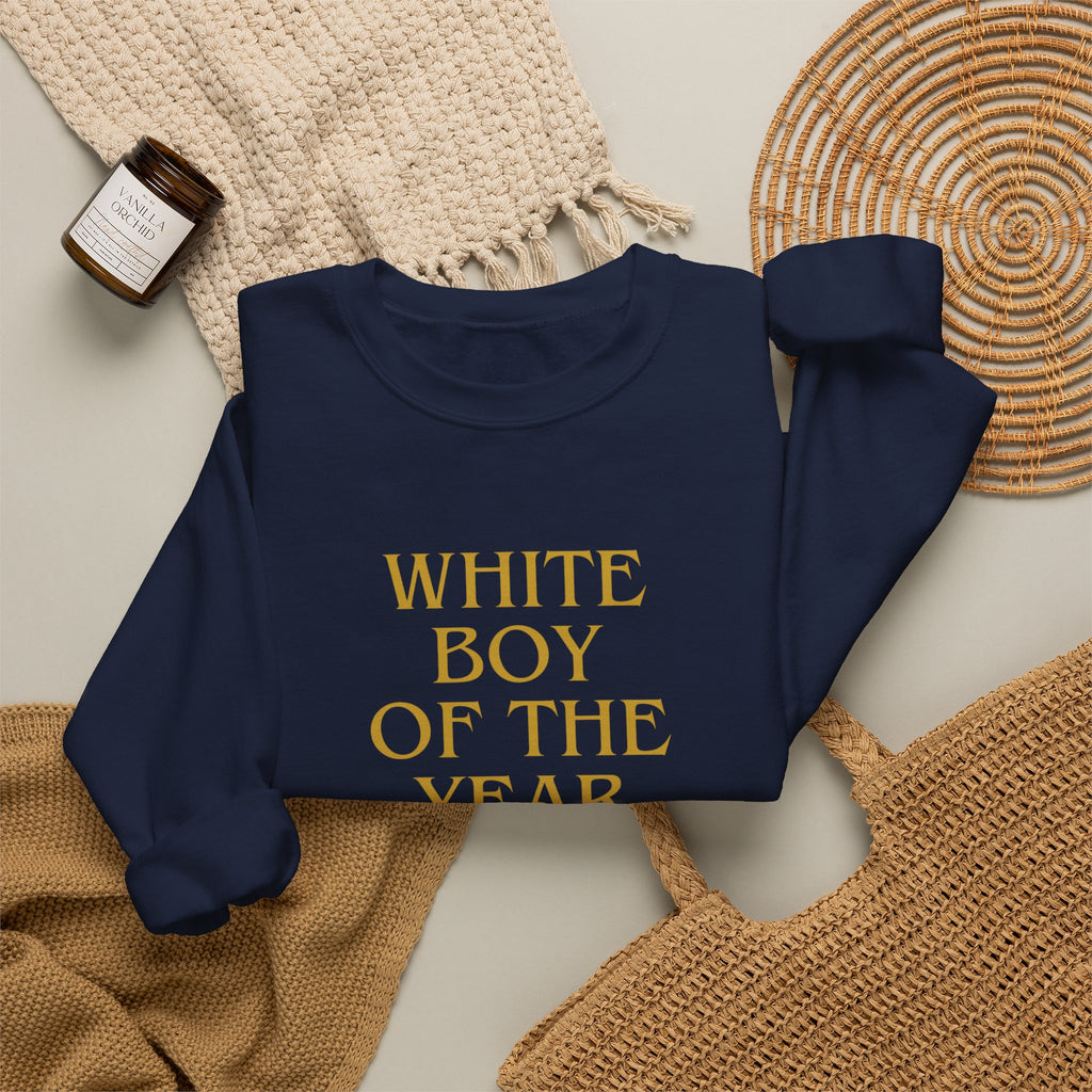 White Boy of the Year Sweatshirt | Text Graphic Crewneck-AKA The Eli Shirt