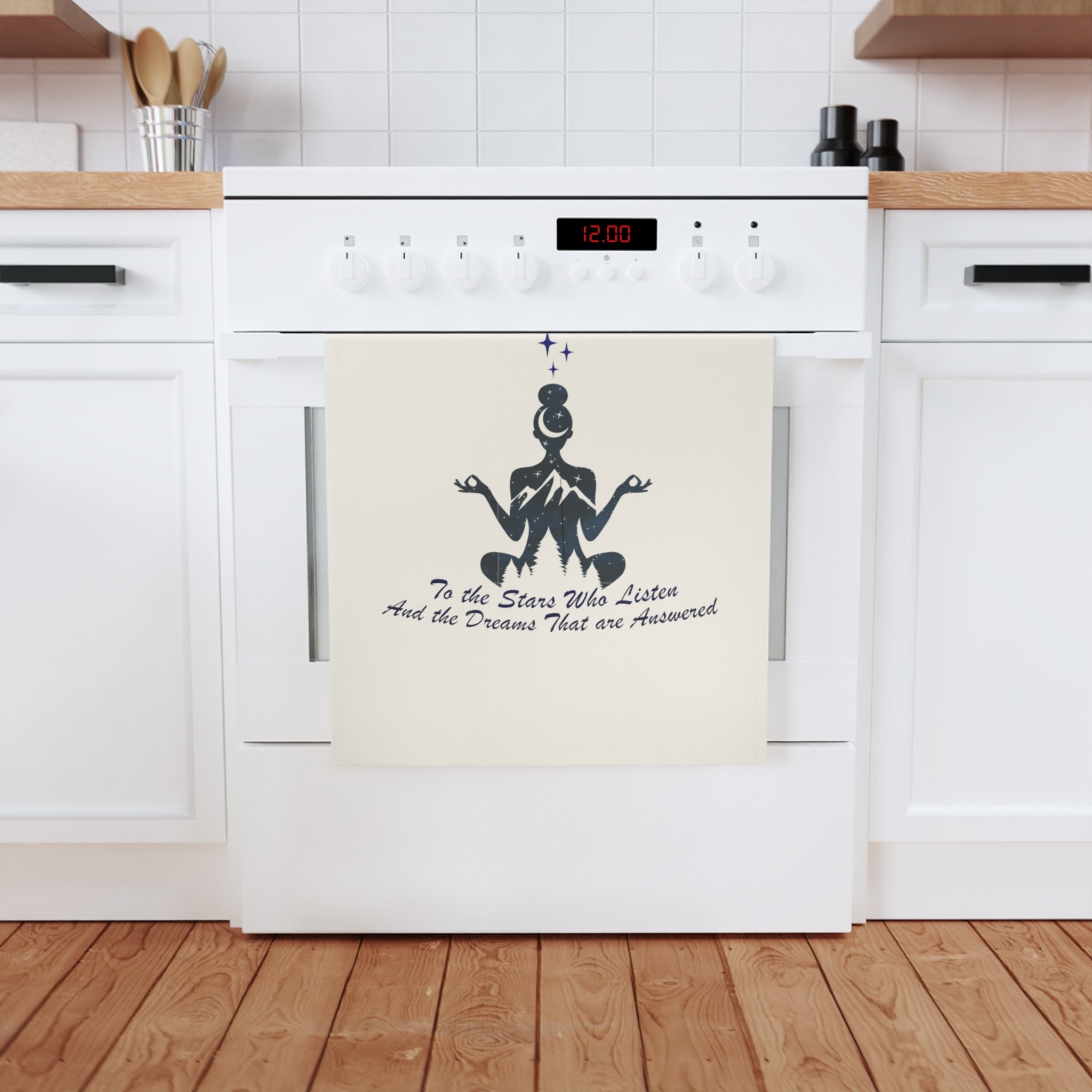 Cotton Tea Towel — “To the Stars Who Listen” Meditation Design
