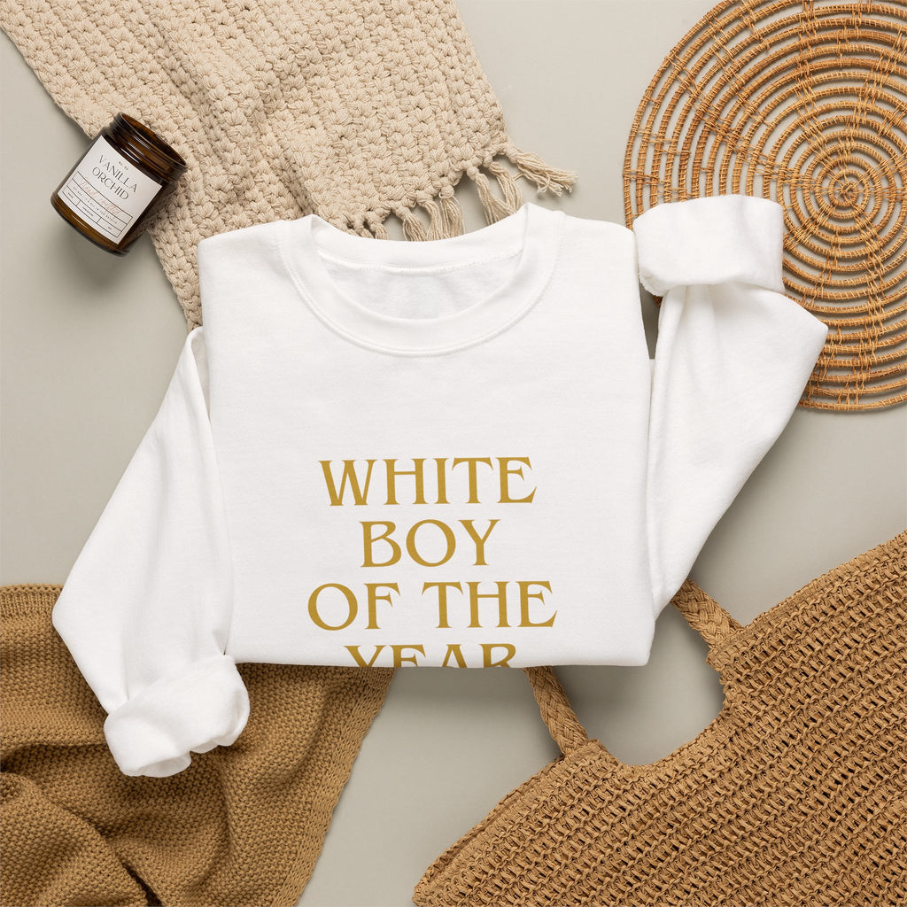 White Boy of the Year Sweatshirt | Text Graphic Crewneck-AKA The Eli Shirt