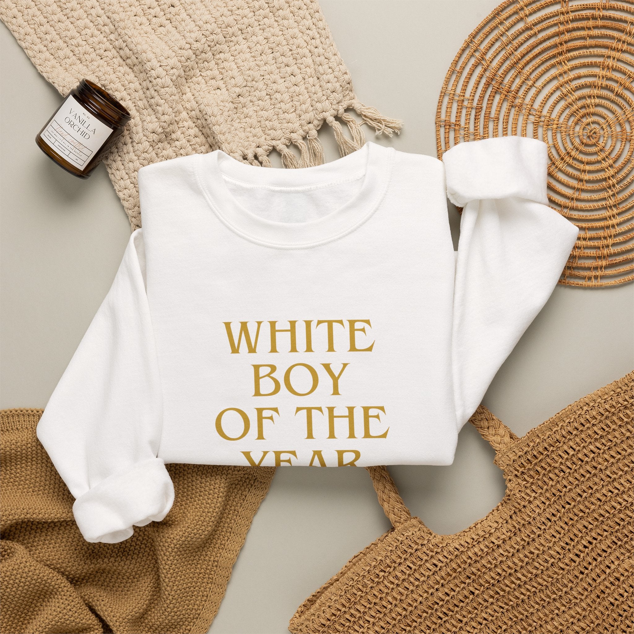 White Boy of the Year Sweatshirt | Text Graphic Crewneck-AKA The Eli Shirt