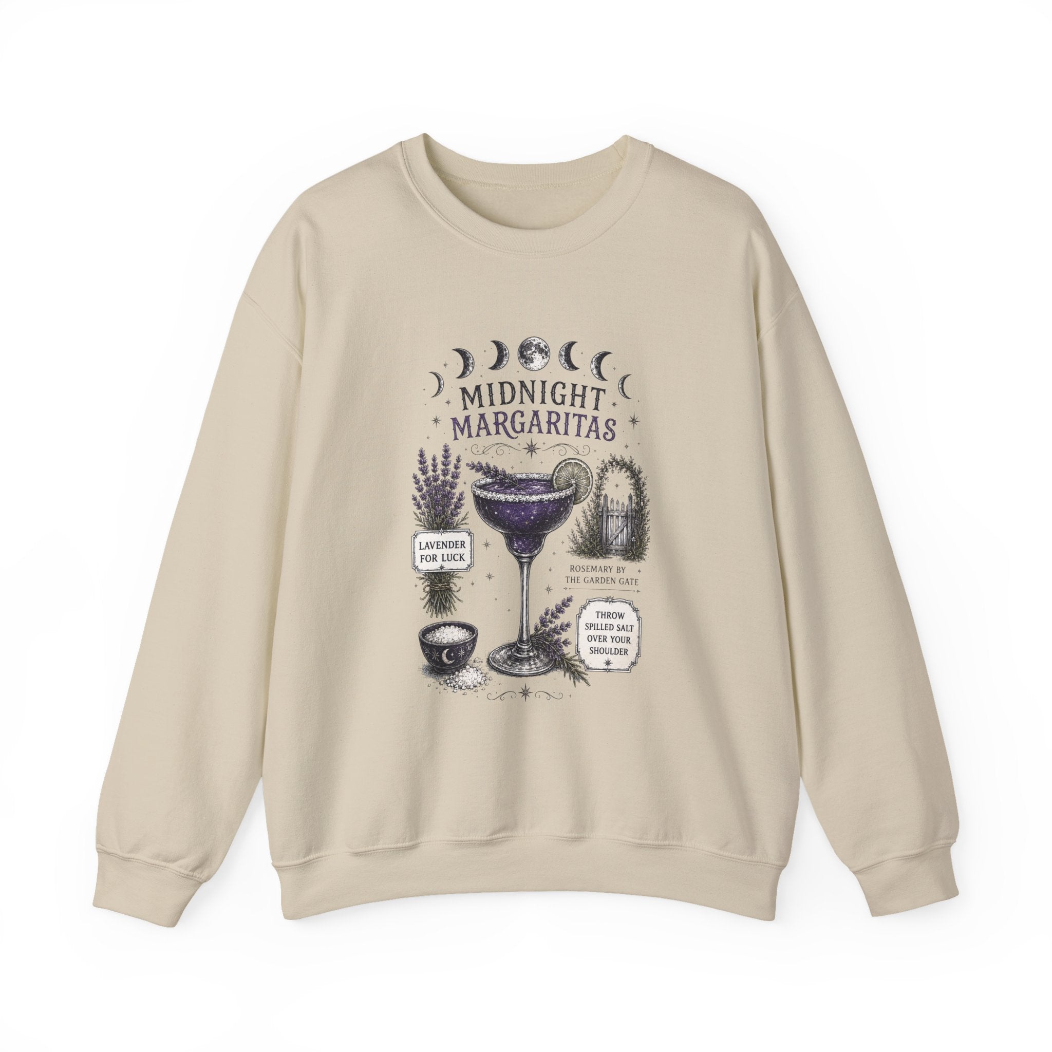 Midnight Margaritas Crewneck Sweatshirt — Moon Phase Cocktail Graphic