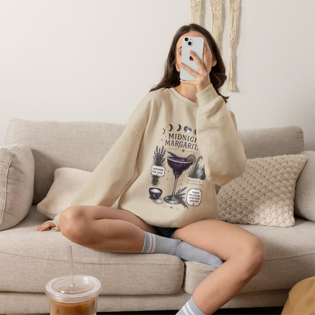 Midnight Margaritas Crewneck Sweatshirt — Moon Phase Cocktail Graphic