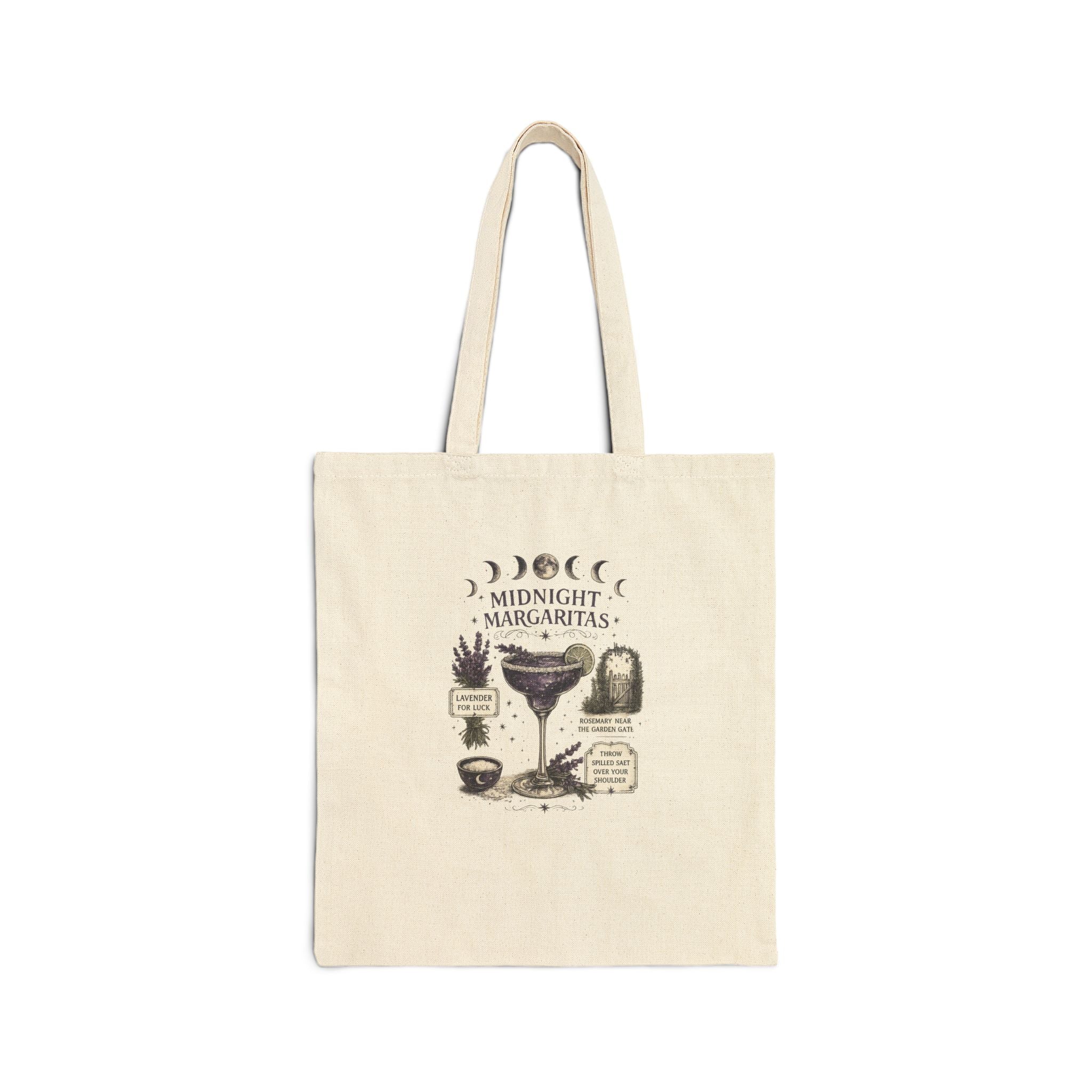 Midnight Margaritas Canvas Tote Bag — Witchy Moon Phases Cocktail Shopper